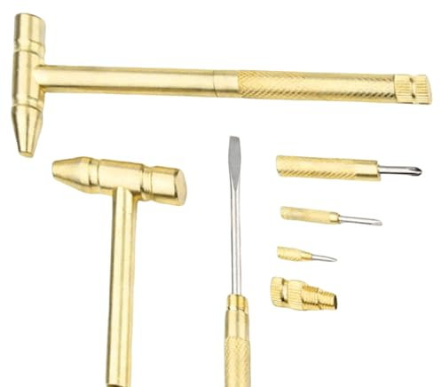 Mini Hammer Set, 6-in-1 Gold Metal Hammer Screwdriver, Portable Small Multitool for Camping Outdoor Multitool Small Set