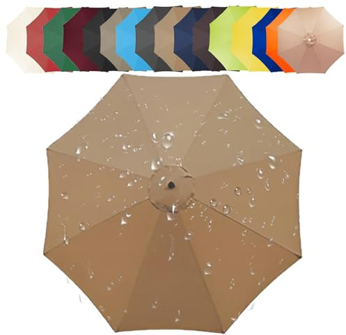 Toile De Rechange pour Parasol 200/250/270/300/350 CM + 6/8 Baleines Toile De Parasol Déporté, Auvent De Rechange pour Parasol De Terrasse(Khaki,8 Ribs: 350CM/11.5FT)