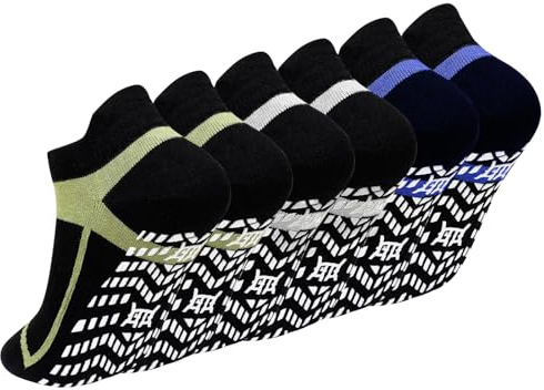 ZAKASA Pilates Yoga Socken Herren: Rutschfeste Sneaker Füßlinge Stoppersocken Anti Rutsch Sport Socken mit Noppen Baumwolle Nahtloses für Trampolin Fitness Zuhause Gym 3 Paar