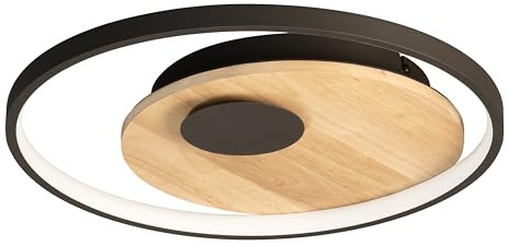 Fischer & Honsel Deckenleuchte, Marit | sandschwarz, eicheoptik| D: 40cm, A: 6,5 cm| mit Fernbedienung stufenlos dimmbar| Farbtemperatur stufenlos einstellbar| 1x LED 25W 2700/6500 K inkl.| 3500 lm