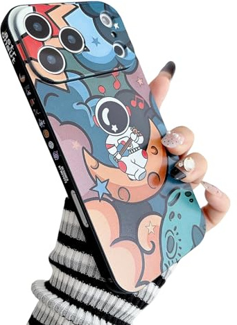 Yonds Queen für iPhone 17 Niedliches Hülle, Cool Cartoon Astronaut Space Planet Mond Design Stilvoll Stoßstange weiches TPU rutschfeste Stoßfeste Schutzhülle (iPhone 17, Mond)