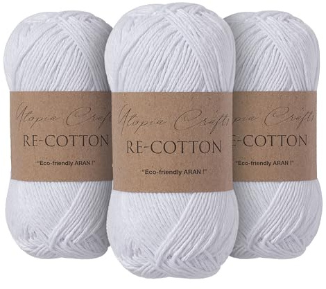 Utopia Crafts Re-Cotton Knitting Yarn 3X 100g (White)