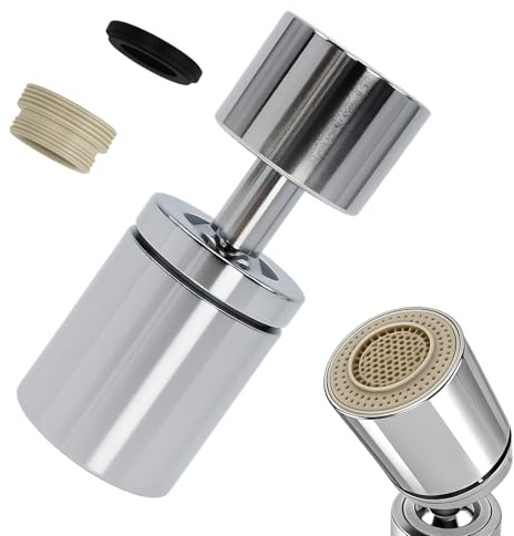 Aeratore Rubinetto Cucina in Ottone 360° Girevole con 2 Modalità di Spruzzo, Rompigetto Rubinetto Universale M22/M24, Prolunga Rubinette Cucina con Filtro Rubinetto Cucina e Risparmio Acqua