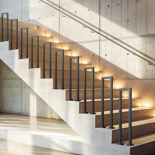 Vkechh Barandilla para escaleras, interior y exterior, 100 cm, en forma de U, color negro, pasamanos de metal para villas, balcones, pasillos, apartamentos, ancho 20 cm