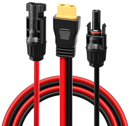Solarpanel-Stecker auf XT60-Adapterkabel, 1 m, 12 AWG, MC4 auf XT60 Verlängerungskabel für Solarmodul-Stromversorgung, wasserdichtes Kabel, kompatibel mit tragbaren Generatoren und Ladestationen