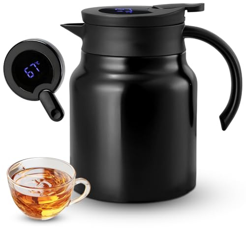 Edelstahl Thermoskanne 1L mit Temperaturanzeige mit Teesieb, 12h Hitze