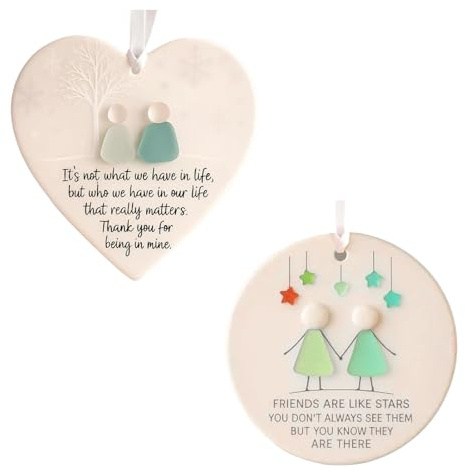 2pcs Round and Heart Shaped Sea Glass Friendship Decor, Sea Glass Gifts, Friendship Keepsakes for Christmas Tree Decorations, Meaningful Gifts for Best Friends, Family, Partners