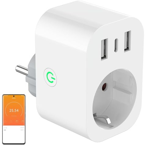 Prise intelligente Wi-Fi avec commande unique - Prise WiFi Smart Home avec commande vocale, USB, minuterie, mesure du courant - Télécommande par application, compatible avec Alexa et Google Assistant