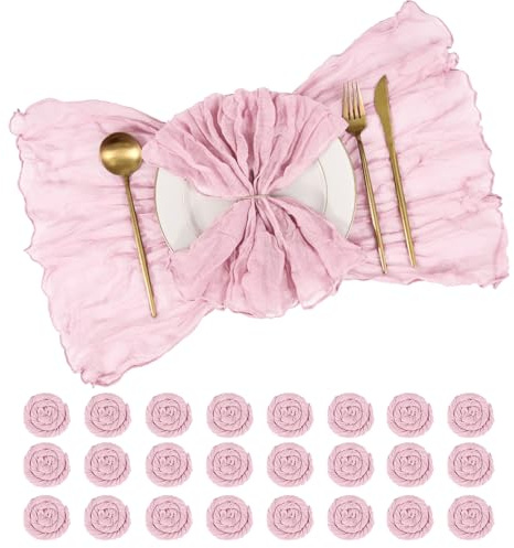 Mullservietten 24 Stück, 50 x 50 cm Gaze Käsetuch Servietten Rosa, weiche Musselin Stoffservietten waschbar, Boho Tischdeko für Hochzeit, Geburtstag, Party, Restaurant