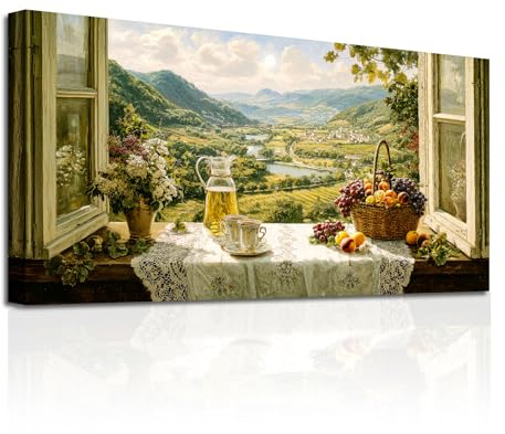 SERIMINO Modern Wandbild Küche Landschaft Leinwand Bilder Groß 50x100 cm | Blumen Früchte Berg Fluss Wanddeko, Hochauflösender Druck, Leinwand Holzrahmen, Einfache Montage, Raum Und Geschenk Geeignet
