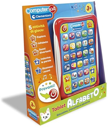 Clementoni - Computer Kid - Tablet Alfabeto, Gioco Educativo Parlante 3+ Anni, 5 Modalità di Gioco e 30 Tasti Interattivi, Imparare Lettere e Parole, Lingua Italiana, 16702