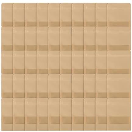 Lot de 50 Sachet Kraft Alimentaire 14x20cm avec Fenêtre, Sachet Zip Réutilisable pour Conservation, Emballage Alimentaire Hermétique, Pochette Kraft pour Noix, Bonbons, Graines et Petits Colis