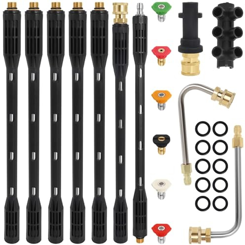 Hochdruckreiniger Verlängerung Kompatibel mit Kärcher K2 K3 K4 K5 K6 K7 | 10 Stück Druckrohr-Zubehör bis 4000 PSI mit Adapter, 1/4-Zoll-Schnellkupplung und 6 Düsen, Ideal für Auto und Dachrinne