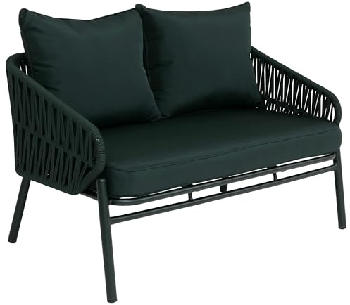PROREGAL Aluminium-Gartenbank | HxBxT 83x116x65cm | Gartensofa Outdoor Sitzbank | Seilgeflecht Rope Stoff/Textil (180g/m²) | Grün