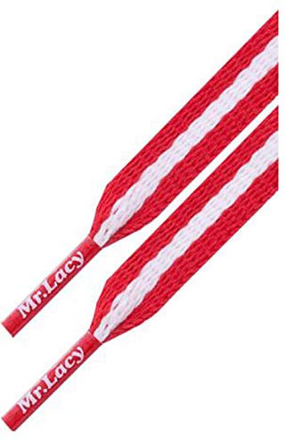 Mr. Lacy Stripies Sneaker Schnürsenkel - flach - 10 mm breit - 130 cm lang - in verschiedenen Farben (Rot/Weiss)
