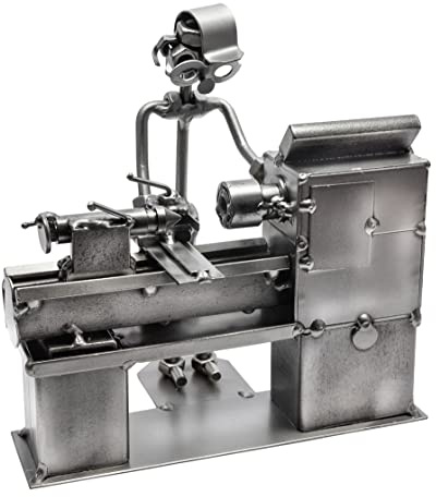 STEEMO Original Schraubenmännchen Figur: Dreher Zerspanungsmechaniker - Handwerker-Geschenk Metall-Kunst Deko, Kunsthandwerk, Stahl, grau 19x10x20cm