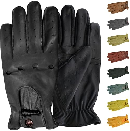 German Wear, Herren Driving Autofahrer-Handschuhe Lederhandschuhe, Größe:8=M, Farbe:Schwarz
