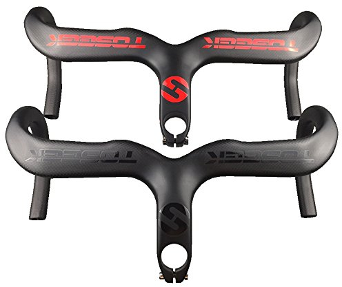 TOSEEK Full Carbon-AERO Integrierte Lenker mit Stielen Für Racing Rennrad Matte Schwarz (Glänzend Logo) (Vorbauten 120mm, Lenker 440mm)