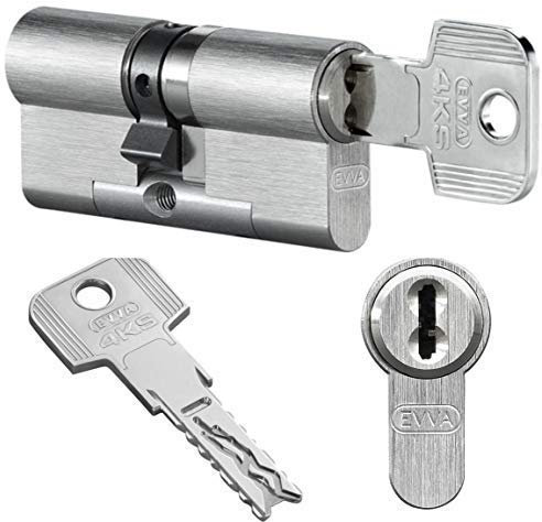 EVVA 4KS Doppelzylinder mit 10 Schlüssel, Länge (a/b) 41/71mm (c=112mm) Länge a=41mm mit KZS, Bohr-u. Ziehschutz KZS einseitig, Not-u. Gefahrenfunktion BSZ, modulare Bauweise SYMO