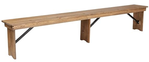 Flash Furniture Hercules Series 8' x 12' Commercial Grade Rustic Solid Pine Folding Bench, Antique Farmhouse 3 Leg Dining Bench, Seats up to 4 Adults