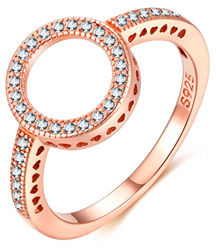 Presentski 925 Sterling Silber Rose Gold Hearts Halo Ring Kreis Zirkonia Ring für Frauen Damen Mädchen