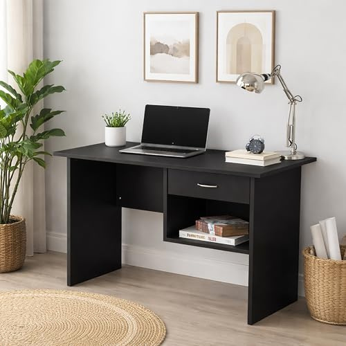 RayGar Escritorio Ordenador con 1 cajón y 1 Espacio de Almacenamiento Abierto para PC Mesa de Trabajo para el hogar y la Oficina (Negro), Black, Talla única