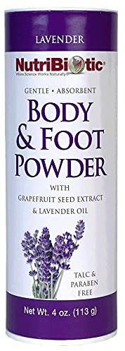 NutriBiotic – Body & Foot Powder with Lavender Essential Oil, 4 Oz | with Grapefruit Seed Extract | Vegan & Non-GMO | Talc, Paraben & Gluten Free | Gentle & Absorbent