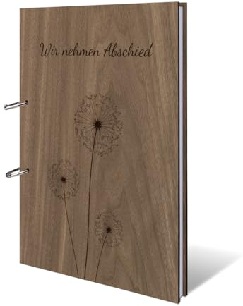 Kondolenzbuch Nussbaum Holz Cover inkl. 72 Blatt | 144 Naturpapier Seiten DIN A4 hoch 215 x 302 mm - Pusteblume