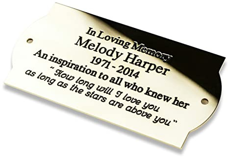Engraving Studios 6 x 4 Curved Sides solid brass engraved nameplate. Personalised engraved memorial plaque