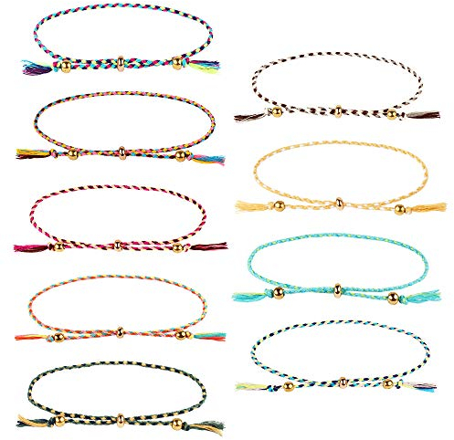 Chudian 9 Stück Freundschaft Armbänder geflochtene Handgemachte Gewebte Freundschaftsbänder für Frauen Mädchen Bunte Faden Armbänder mit Perlen für Handgelenk Knöchel