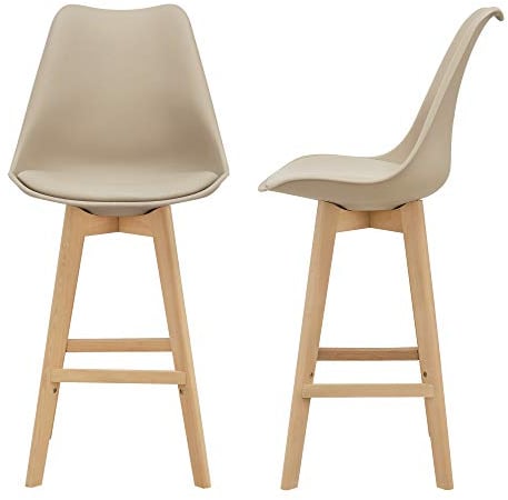 [en.casa] Juego de taburetes de Bar 105 x 48 x 58cm Set de 2X Taburetes de Cocina de diseño Asiento Acolchado Patas de Madera Haya Beige