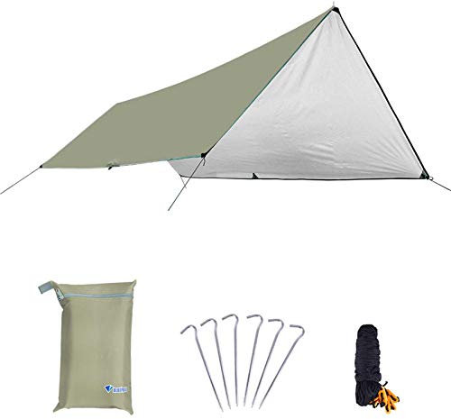 Longlasting Toldo de camping para tienda de campaña con mosca, multifuncional, impermeable, para exteriores, cubierta de piso, protección contra rayos UV, ideal para acampar, refugio supervivencia