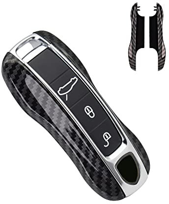 SANRILY Coque de rechange en fibre de carbone pour clé de voiture Porsche Cayenne 911 Taycan Panamera 2020 - Coque de protection en plastique ABS - Noir