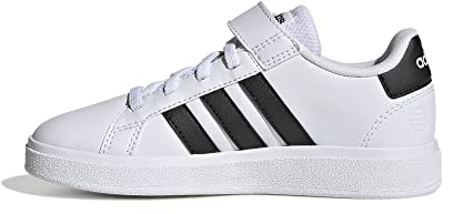 adidas Grand Court Elastic Lace and Top Strap Shoes Chaussures de Tennis, Cloud White/Core Black/Core Black, 29 EU