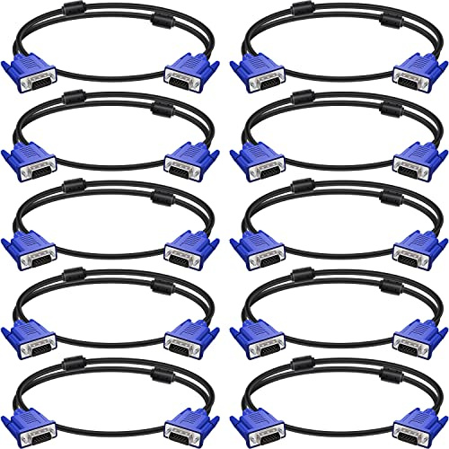 Spofit VGA to VGA Monitor Cable 3 Feet Male to Male Computer Cord for TV Computer Projector - 3 Feet (10 Pack)