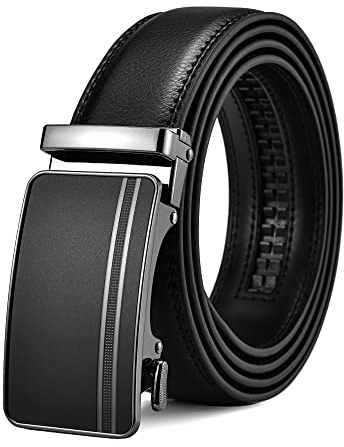 FEFLO Gürtel Herren Ledergürtel Ratsche Automatik Leder Gürtel (XXL, Gürtellänge 125cm, geeignet für Taille 98cm~108cm) Größe Angepasst, Schwarz, für Anzug Jeans Hose