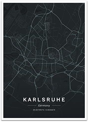 wandmotiv24 Poster als Wanddeko, Größe 18x13cm, Straßen Karte Karlsruhe, Deutschland, Schwarz, Moderne Wanddeko, Wandbilder, Deko, Bild M0144