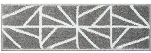 Glary Home 15er Set Stufenmatten 22cm x 71cm x 1.2cm Treppenteppich Selbstklebend / GH39A-WGRY (Dreiecksmuster, Weiß - Grau)