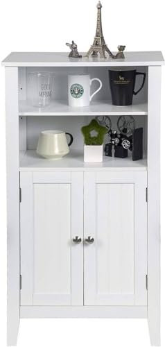 PREMZO 2 Door Bathroom Cabinet Unit Vanity Shelves Cupboard MDF Wooden Rack With Shelf White Freestanding Kitchen, Bedroom, Living room Showcase Storage Holder