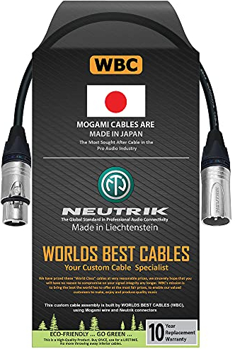 WORLDS BEST CABLES 20 cm – symmetrisches Mikrofonkabel, maßgeschneidert mit Mogami 2549 (schwarz) Draht und Neutrik NC3MXX & NC3FXX Silver XLR Stecker