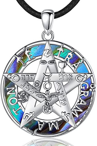 INFUSEU Collana Pentagramma Pentacolo, Pendente di Protezione in Argento Sterling 925 Wiccan Abalone Conchiglia Gioielli Pentagramma Collana Y Regali Vichinghi per Donne Uomini