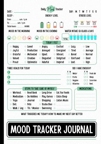 Mood Tracker Journal: Daily Wellness Dairy and Mental Health Workbook with Prompts