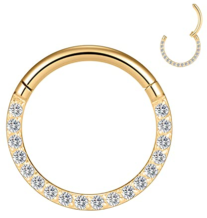 YEBOCIYO Conch Piercing Ring Gold Septum Piercing Ring 10mm Ohrringe Rook Piercing Würfel Zirkon Helix PIericng Daith Tragus PIericng 316L Chirurgenstahl Nasen Piercing Lippe Bauch Piercing
