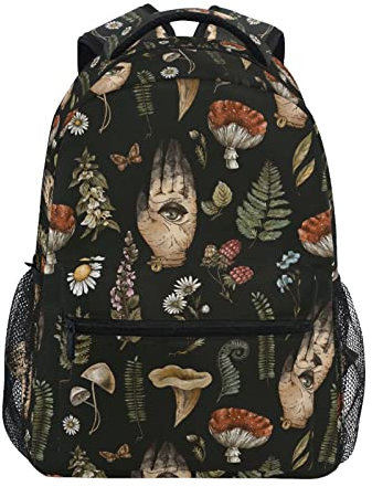 JUNZAN Woodland Mushroom Daisy Green Witch Laptop Backpack 16 Inch School Travel Bags Bookbag for Kids Boys Business, Woodland - Green Witch with Mushroom Daisies, Small, Modern, Green, S