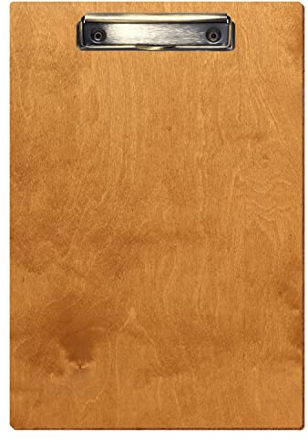 Bütic Holz Klemmbrett Standardform Birnbaum für DIN A3 A4 A5 A6 aus 3 mm Birkensperrholz und mit widerstandsfähigem Klarlack versiegelt, Format:A4 hoch, Klemme:Bügelklemme antik