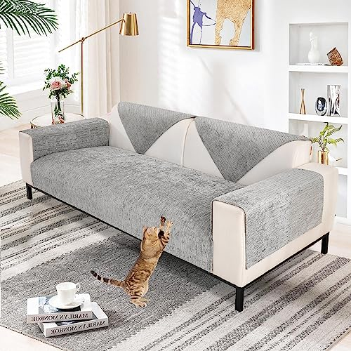 Aus Weichem Chenille Sofabezug 1/2/3/4 Sitzer L Form Sofa Couch überzug Ecksofa, Neue Universelle rutschfeste Sofa Überwurf, Solide Dicke Strukturierte Sofaschoner für Wohnzimmer(Grau, 90x180cm)
