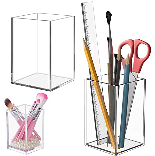 Klarer Acryl Stifthalter, 2 Stücke Klarer Bleistifthalter, Quadratischer Transparent Stifthalter, Clear Open Cup, Stiftehalter Transparent Plastik, Schreibtisch für Büro, Schule, Haushaltsbedarf