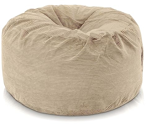 Aiire Riesen Sitzsack Cord 150x65 cm - Bean Bag Chair XXL flauschig mit Füllung für Deko, Jungen und Kinder - Bodenkissen Grob, Chill Sessel für Kuschelecke – Relaxo Sitzsäcke Erwachsene Beige