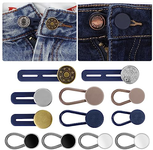 12pcs Elargisseur pantalon, Rallonges de boutons d'extension pour pantalons, Manchettes de col, Extenseurs de taille pour homme, femme, Pantalon de maternité (2-4cm)