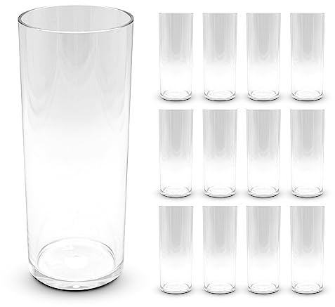 DOJA Barcelona | Vasos de Tubo 30cl | Pack 12 | Vaso Plastico Duro Transparente | 154x63x2mm | Vasos Policarbonato | Plastico Duro Reutilizable | para Vasos Desechables, Vasos de Sidra, Coctel…